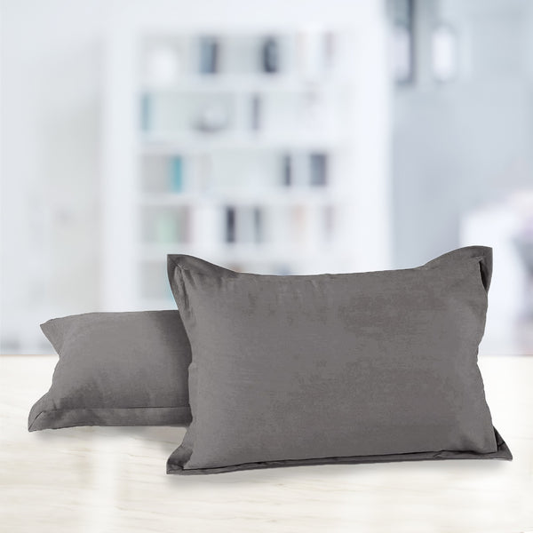 Soft 210 TC Plain Cotton Pillow Cover Set In Grey Online In India(2 Pcs)