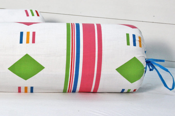 Stylish Pink Multicolor Funky Printed Cotton Bolster Cover Set (2Pcs) Online In India