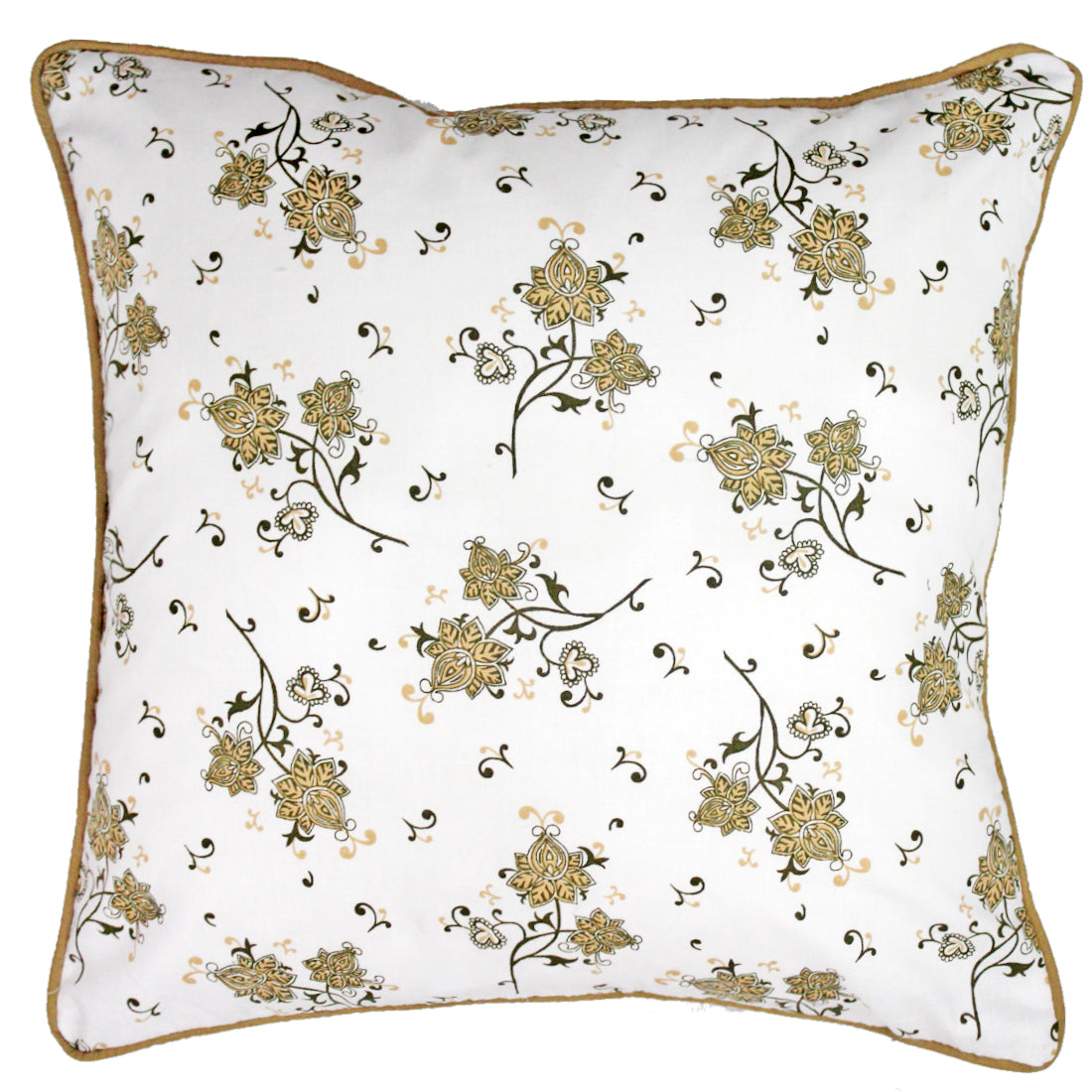 Quartz Printed Floral Cotton Cushion Cover - Brown