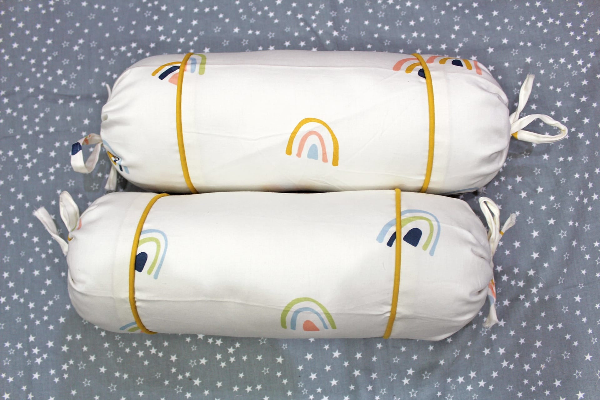 MELANGE 100% Cotton Baby Bolster Cover (with Bolster Insert), Yellow