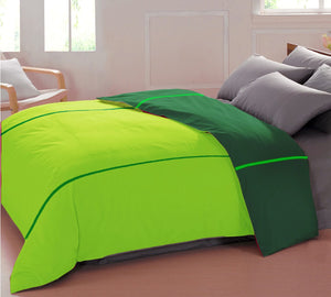 Soft Plain 210 Mercerised Cotton Duvet Cover In Bottle Green & Fluorescent Green Online At Best Prices