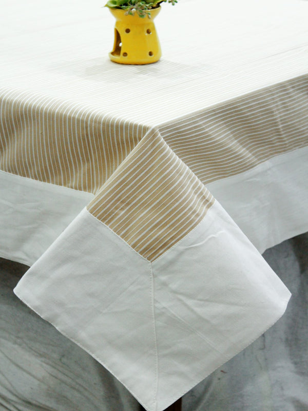 Alpha Beige & White Woven Cotton Stripes Table Cover(1 Pc) online in India
