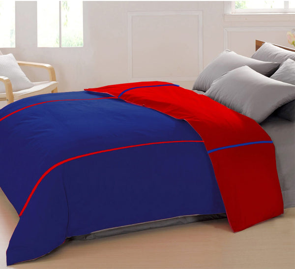 Soft Plain 210 Mercerised Cotton Duvet Cover In Marine Blue & Red Online At Best Prices