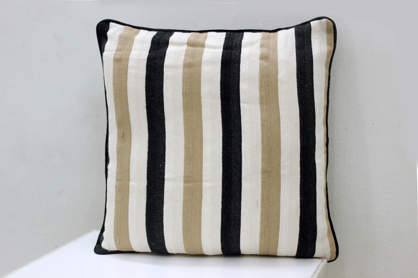 ALPHA Woven Cotton Stripes 2 Pcs Cushion Cover set - Black & Khaki