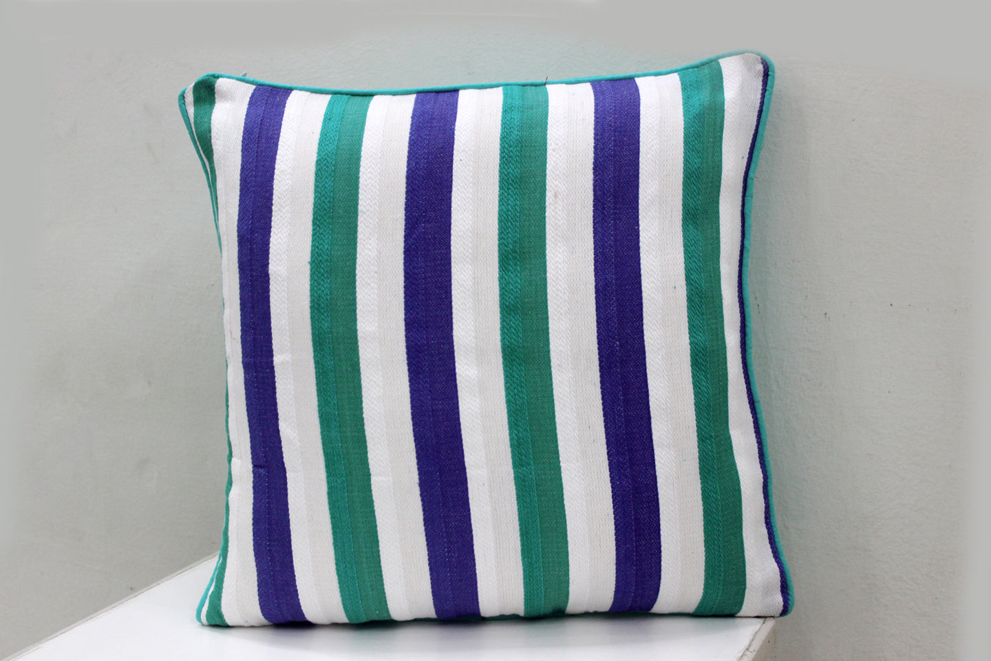 ALPHA Woven Cotton Stripes 2 Pcs Cushion Cover set - Blue & Green