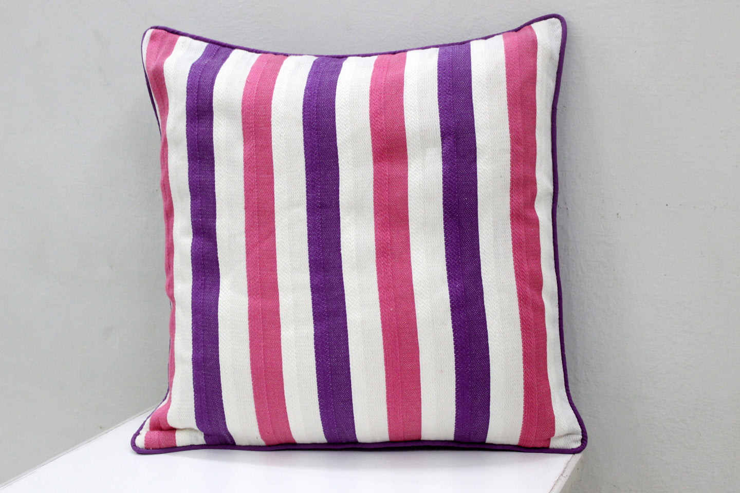 ALPHA Woven Cotton Stripes 2 Pcs Cushion Cover set - Pink & Purple