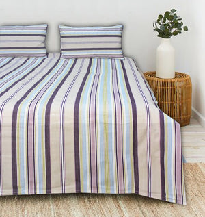 ALPHA Woven 100% Cotton Elegant Handloom Bed Cover with Pillow Cover