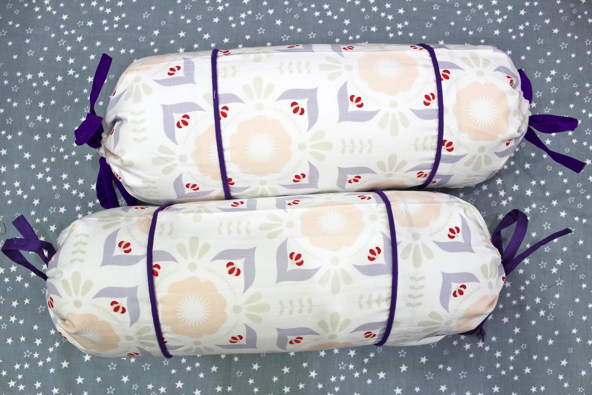 MELANGE 100% Cotton Baby Bolster Cover (with Bolster Insert), Purple