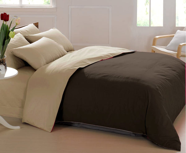 Plain 400 TC Luxurious Cotton Satin Duvet Cover in Coffee Brown and Beige online in India