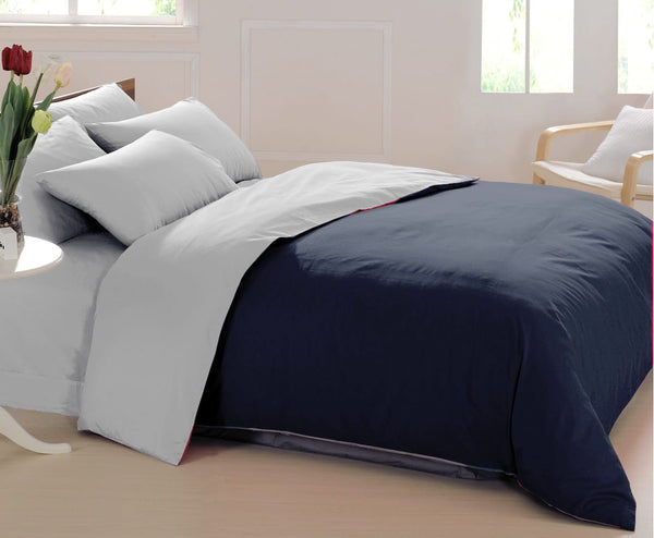Plain 400 TC Luxurious Cotton Satin Duvet Cover in Silver and Navy Blue online in India