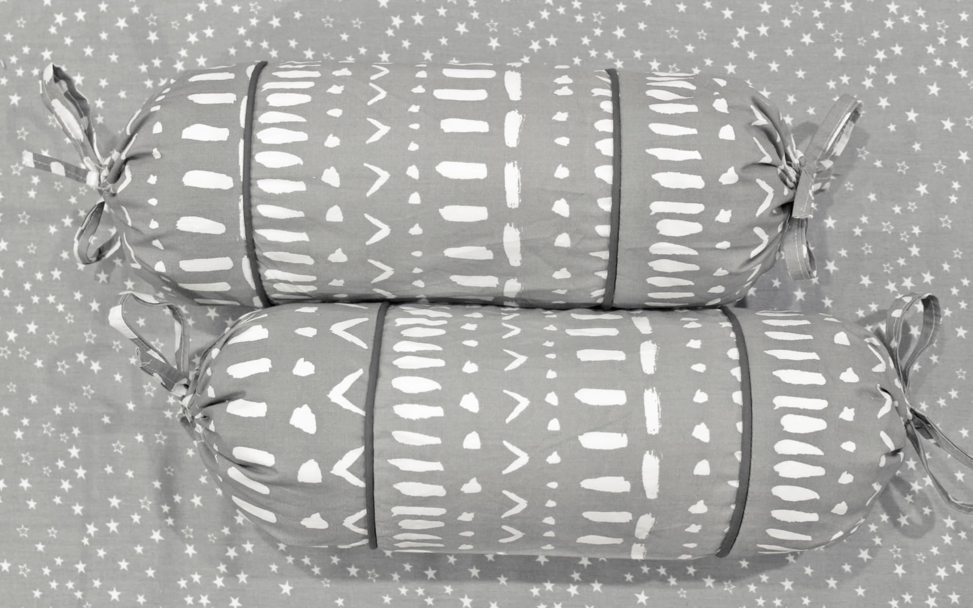 MELANGE 100% Cotton Baby Bolster Cover (with Bolster Insert), Grey