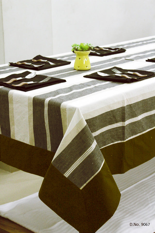 Alpha Brown Woven Cotton Stripes Table Cover(1 Pc) online in India