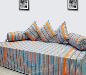 Soft Stripe Print Mercerised Woven Cotton Diwan Set(6 Pcs) online in India