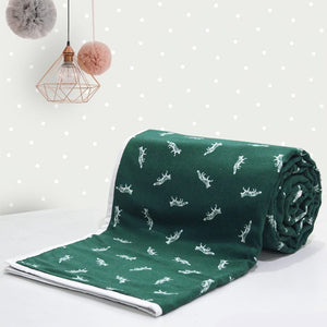 Cozy 3 layer Digital Print Cotton Flannel Blanket In Green Online At Best prices