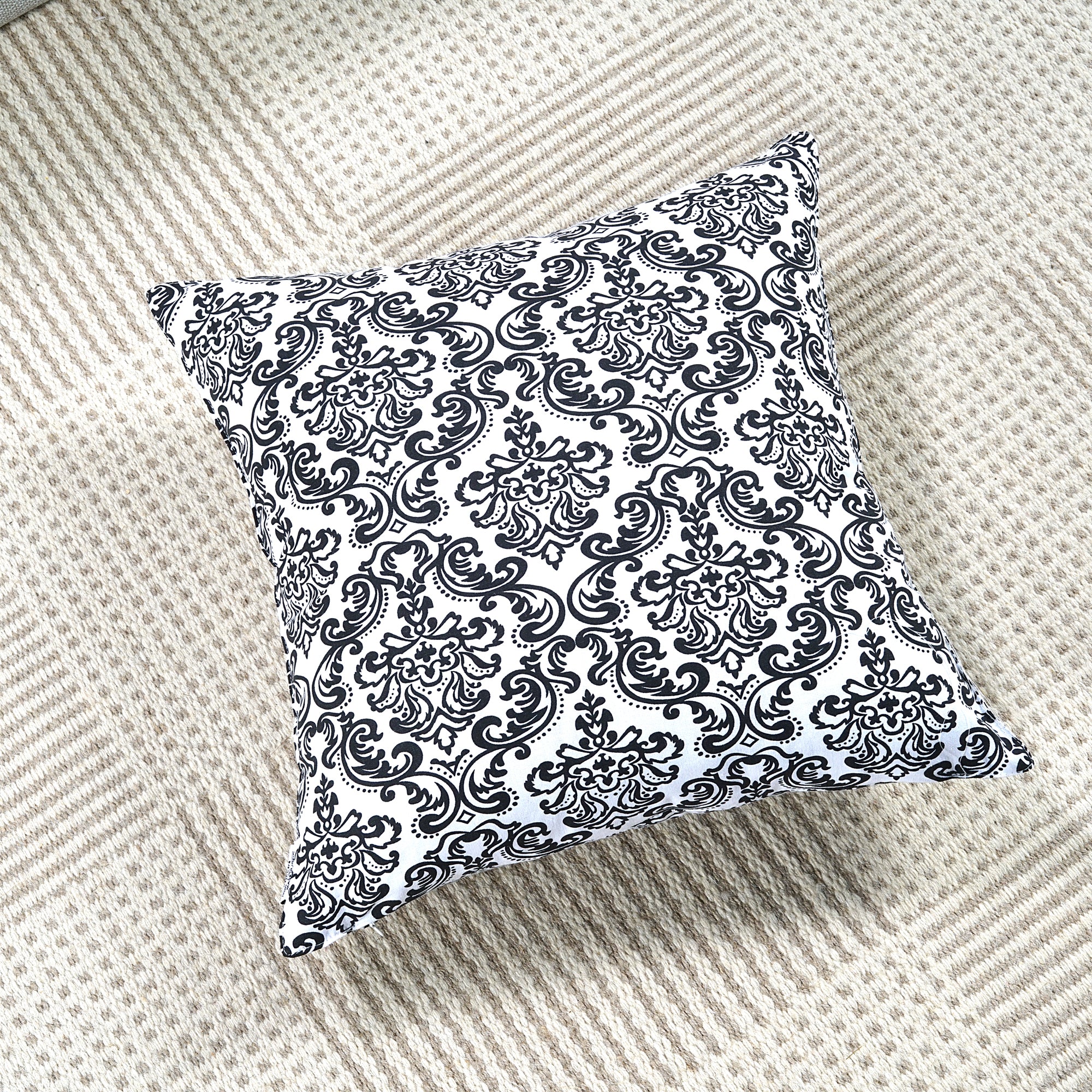 Soft Damask print Black Cotton Cushion Cover Set online in India