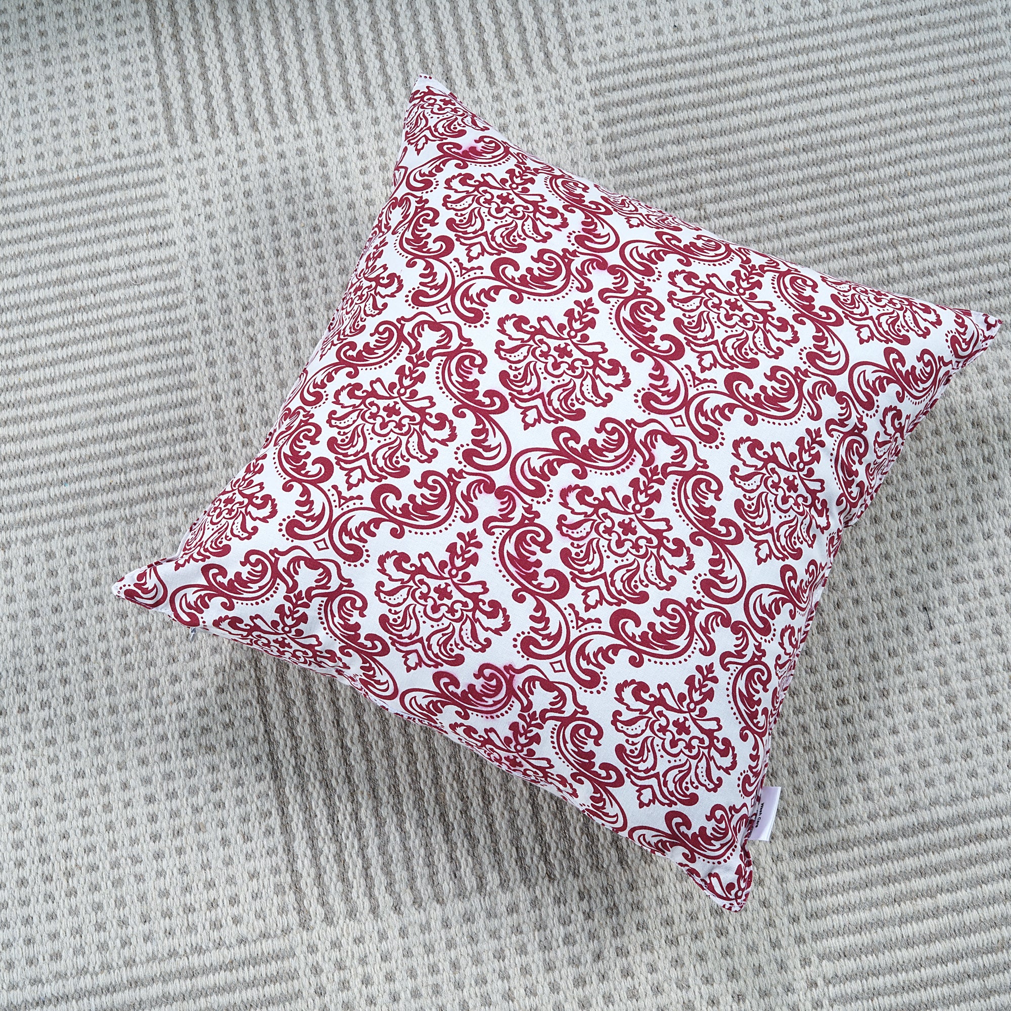 Soft Damask print Maroon Cotton Cushion Cover Set online in India