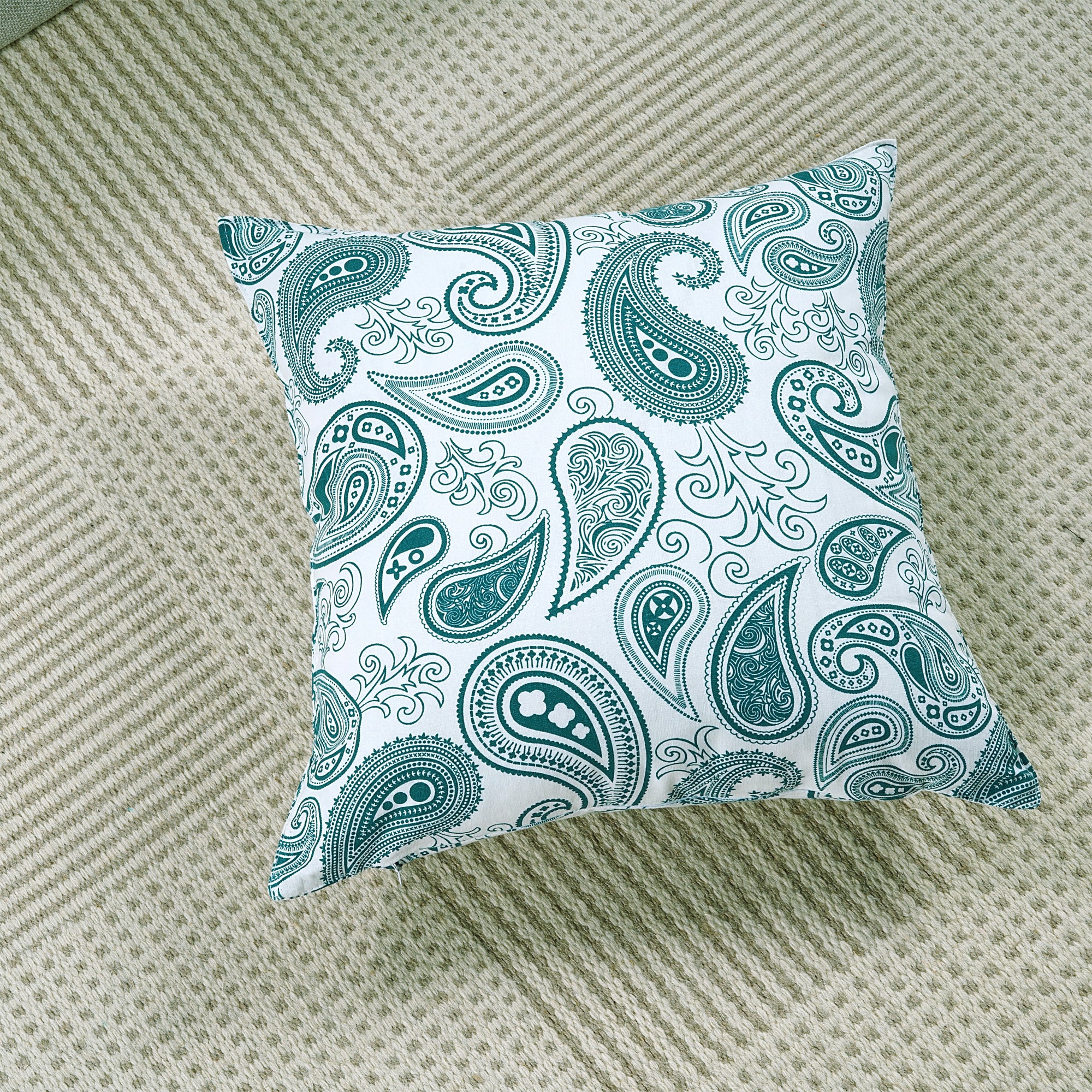Printed Paisley Cotton Cushion Cover set - Peacock