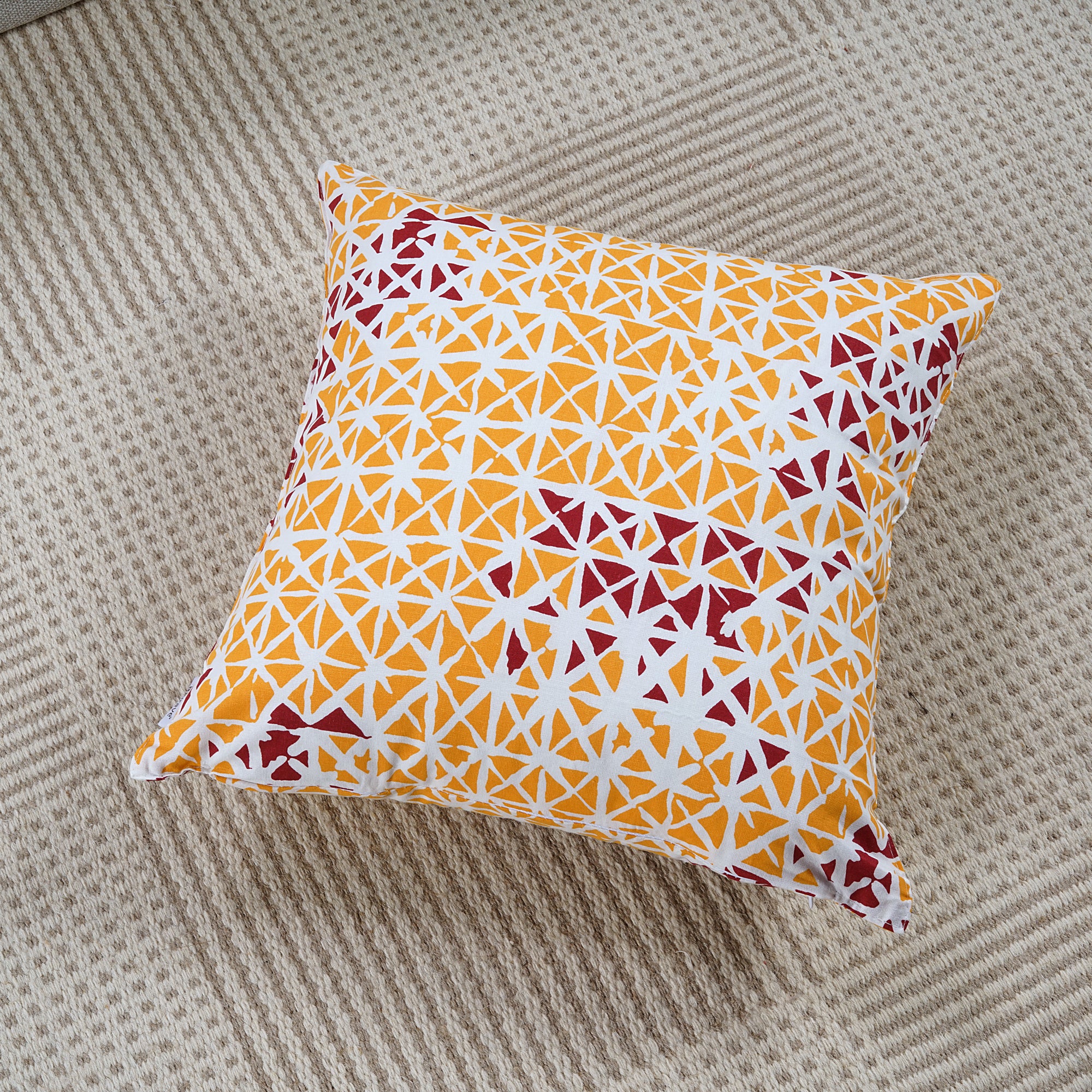 Soft Geometrical print Maroon & Mustard Cotton Cushion Cover Set online in India