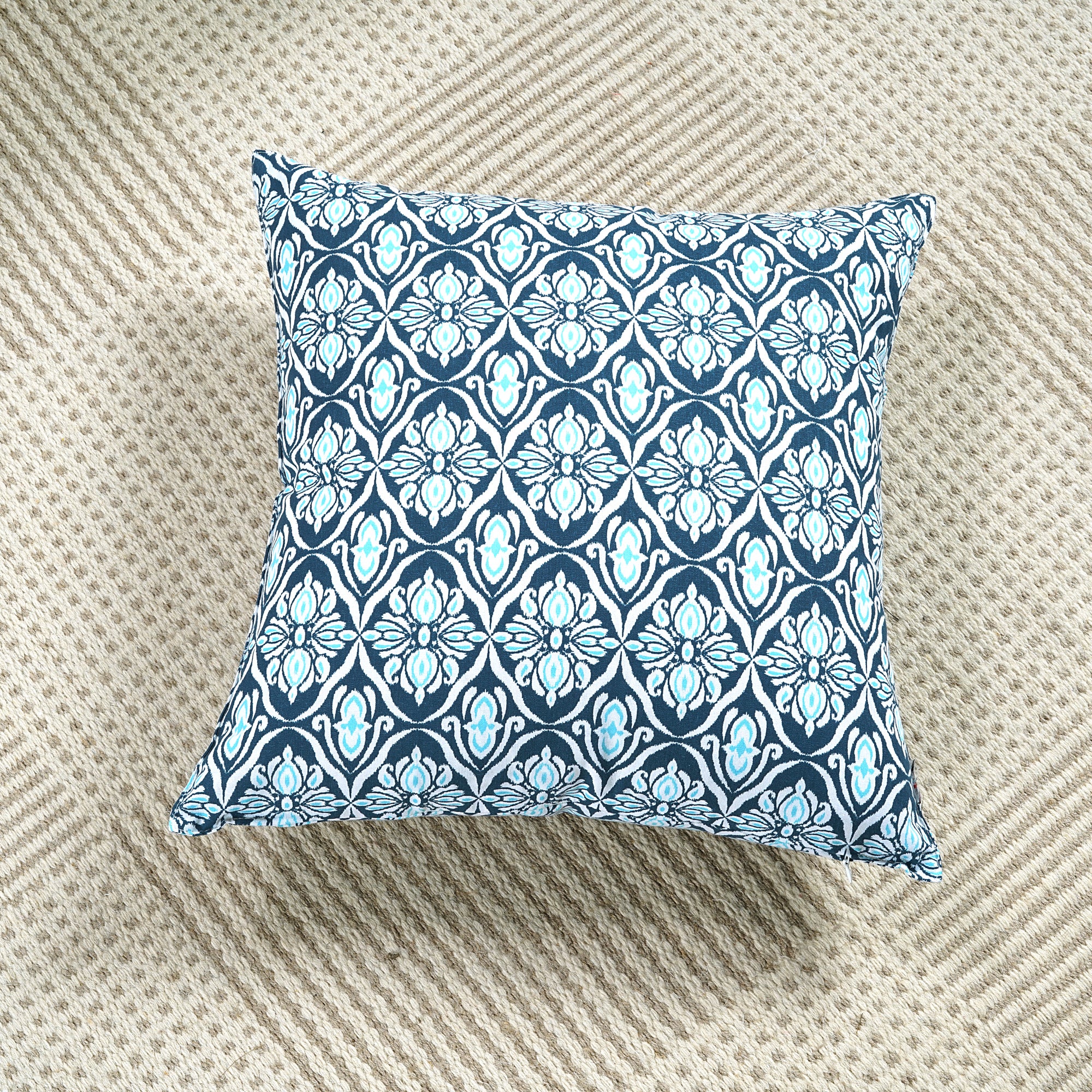 Soft Ikat print Navy Blue Cotton Cushion Cover Set online in India