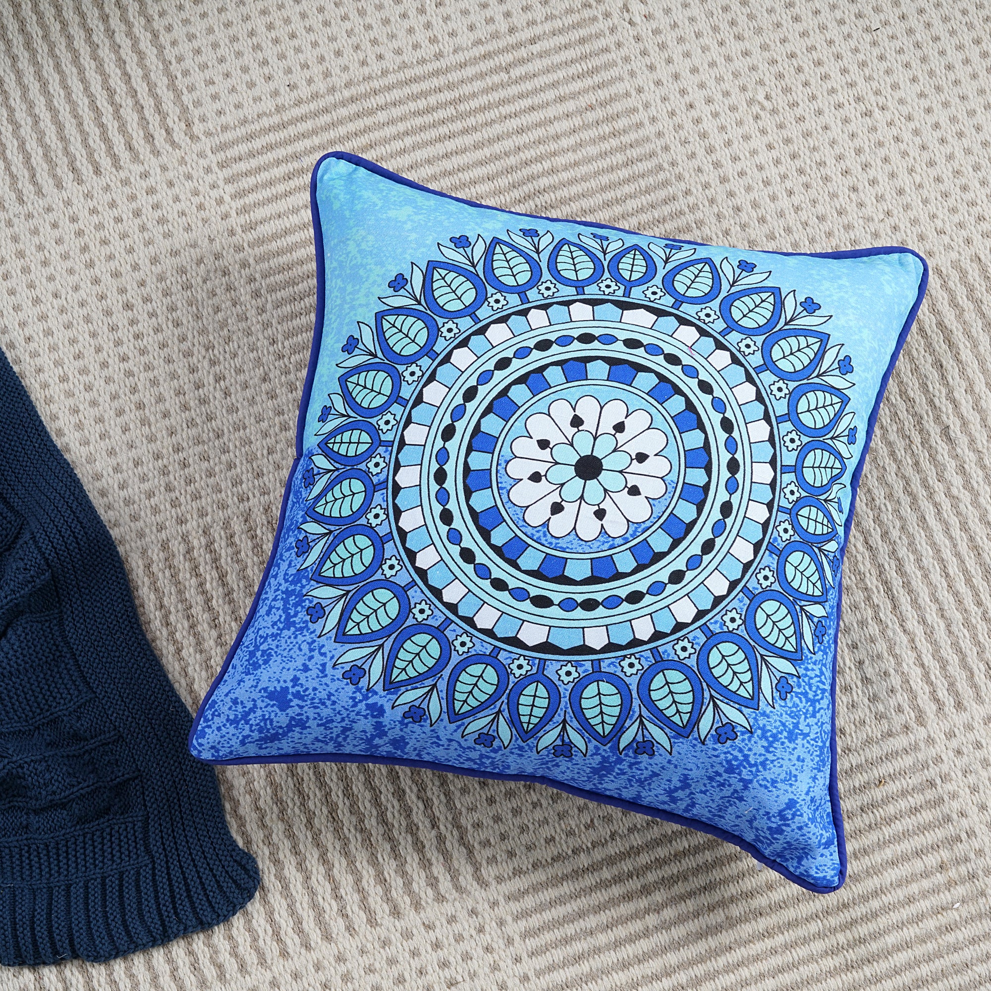 Soft Digital Traditional print Cotton Cushion Cover in Blue & Aqua online at best prices