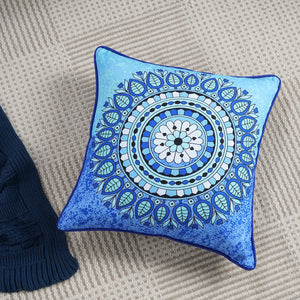 Soft Digital Traditional print Cotton Cushion Cover in Blue & Aqua online at best prices