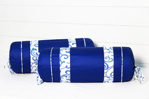 600 TC Luxurious Cotton Satin Bolster Cover Set in Marine Blue-2Pcs