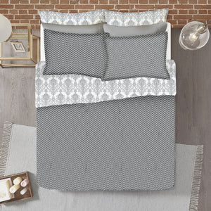 Soft Cotton Printed 250 TC Geometrical Satin Fitted Bedsheet In Grey At Best Prices