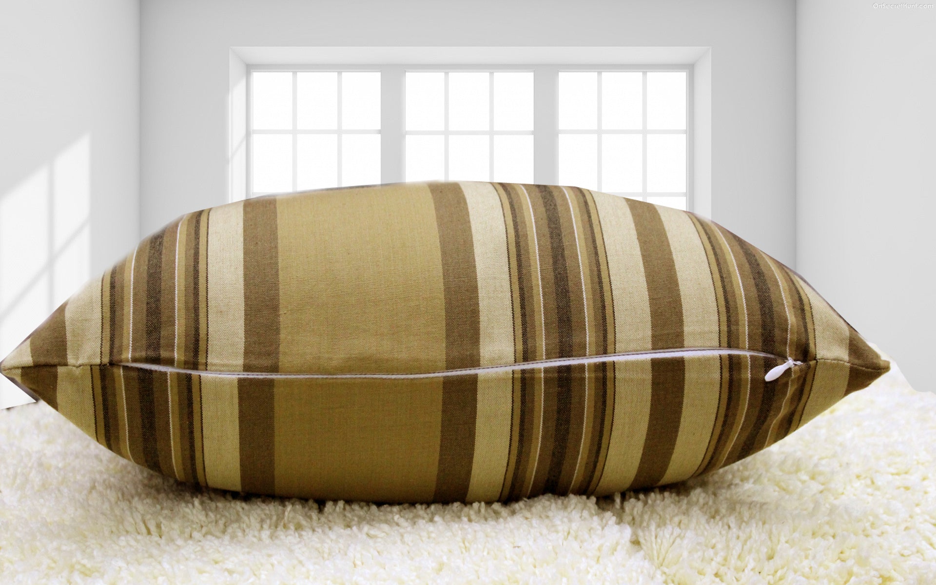 ALPHA Woven Cotton Stripes 2 Pcs Cushion Cover set - Brown