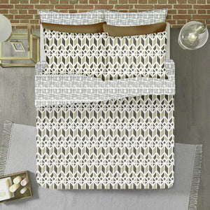Soft Cotton Printed 300 TC Ikat Geometrical Satin Fitted Bedsheet In Brown At Best Prices