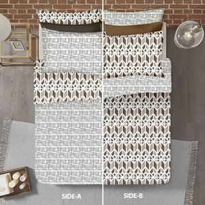Soft 300 TC Brown Ikat Geometrical Print Cotton Satin Duvet Cover online in India