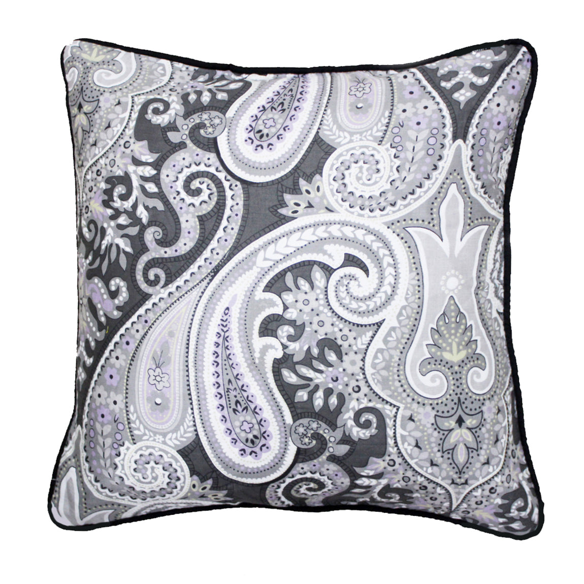 Quartz Printed Paisley Cotton Cushion Cover - Black