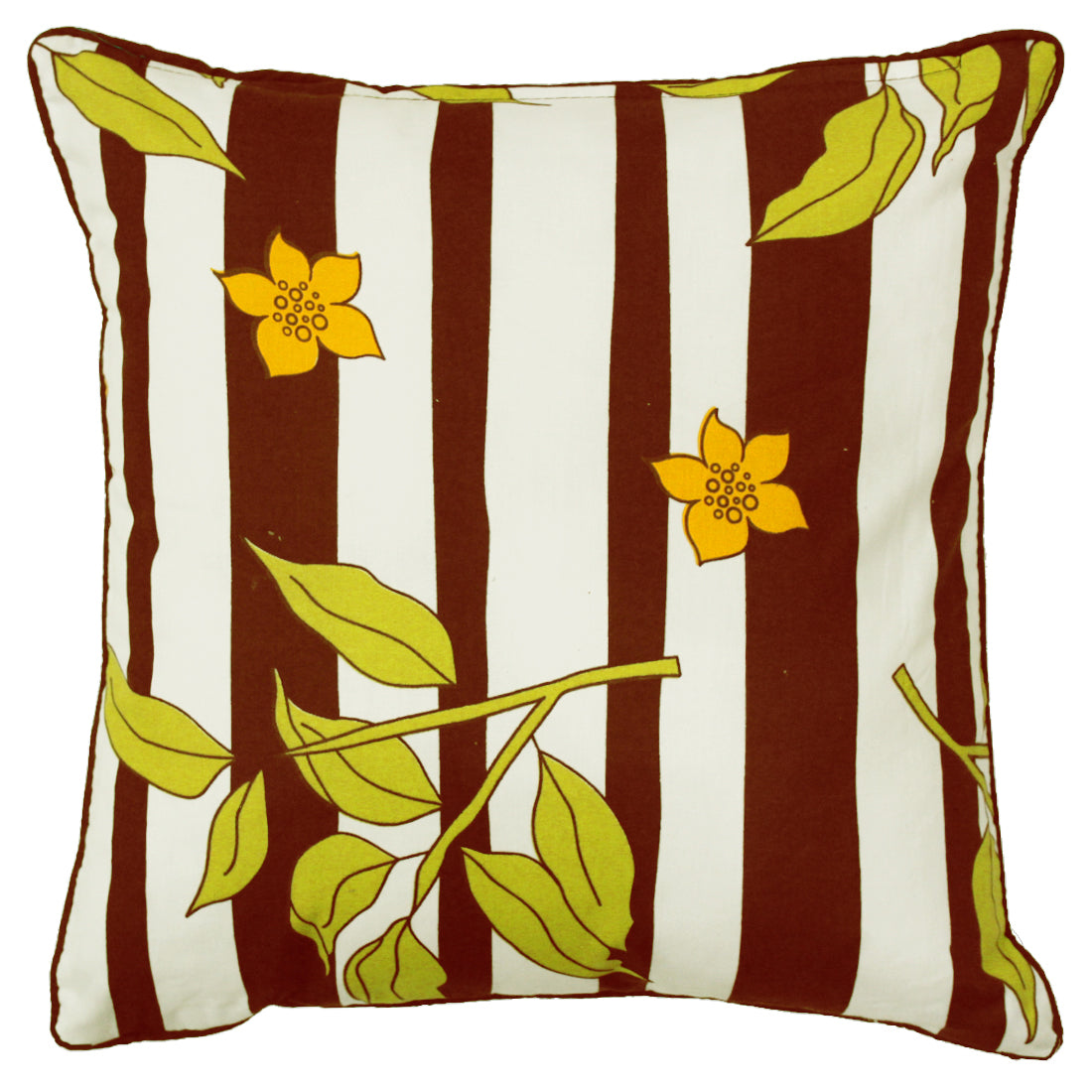 Quartz Printed Floral Cotton Cushion Cover - Brown