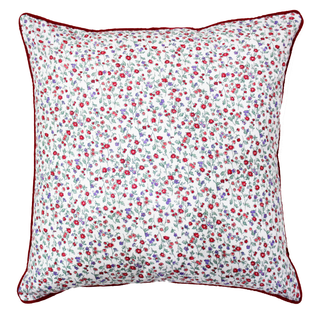 Quartz Printed Floral Cotton Cushion Cover - Red
