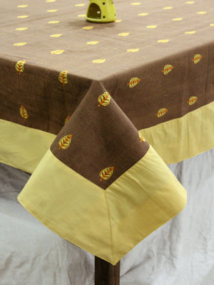 Alpha Brown Woven Cotton Floral Table Cover(1 Pc) online in India