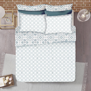 Soft Cotton Printed 300 TC Ikat Geometrical Satin Fitted Bedsheet In Blue At Best Prices