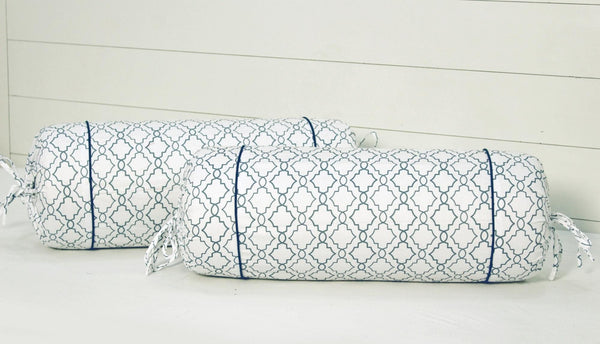 Soft Blue Ikat Floral Print Cotton Satin Bolster Cover Set online in India
