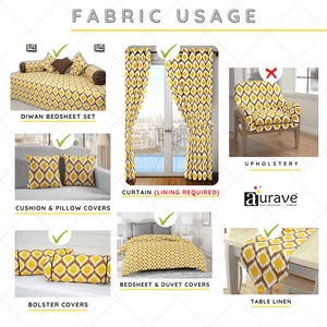 Soft Mustard 144 TC Ikat Print Cotton Fabric(231 cms) online in India