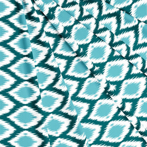 Soft Aqua 144 TC Ikat Print Cotton Fabric(231 cms) online in India