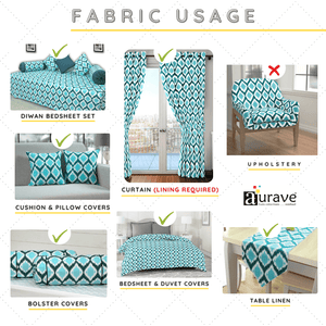Soft Aqua 144 TC Ikat Print Cotton Fabric(231 cms) online in India