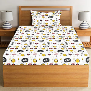 Soft Cotton Digital Print Single Fitted Bedsheet For kids In Yellow
