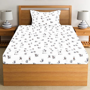 Soft Cotton Digital Print Single Fitted Bedsheet For Kids In Grey