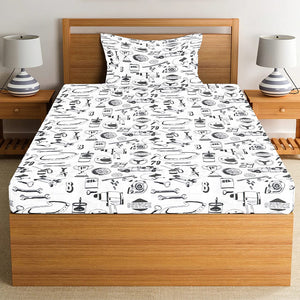 Soft Cotton Digital Print Single Fitted Bedsheet For Kids In Grey