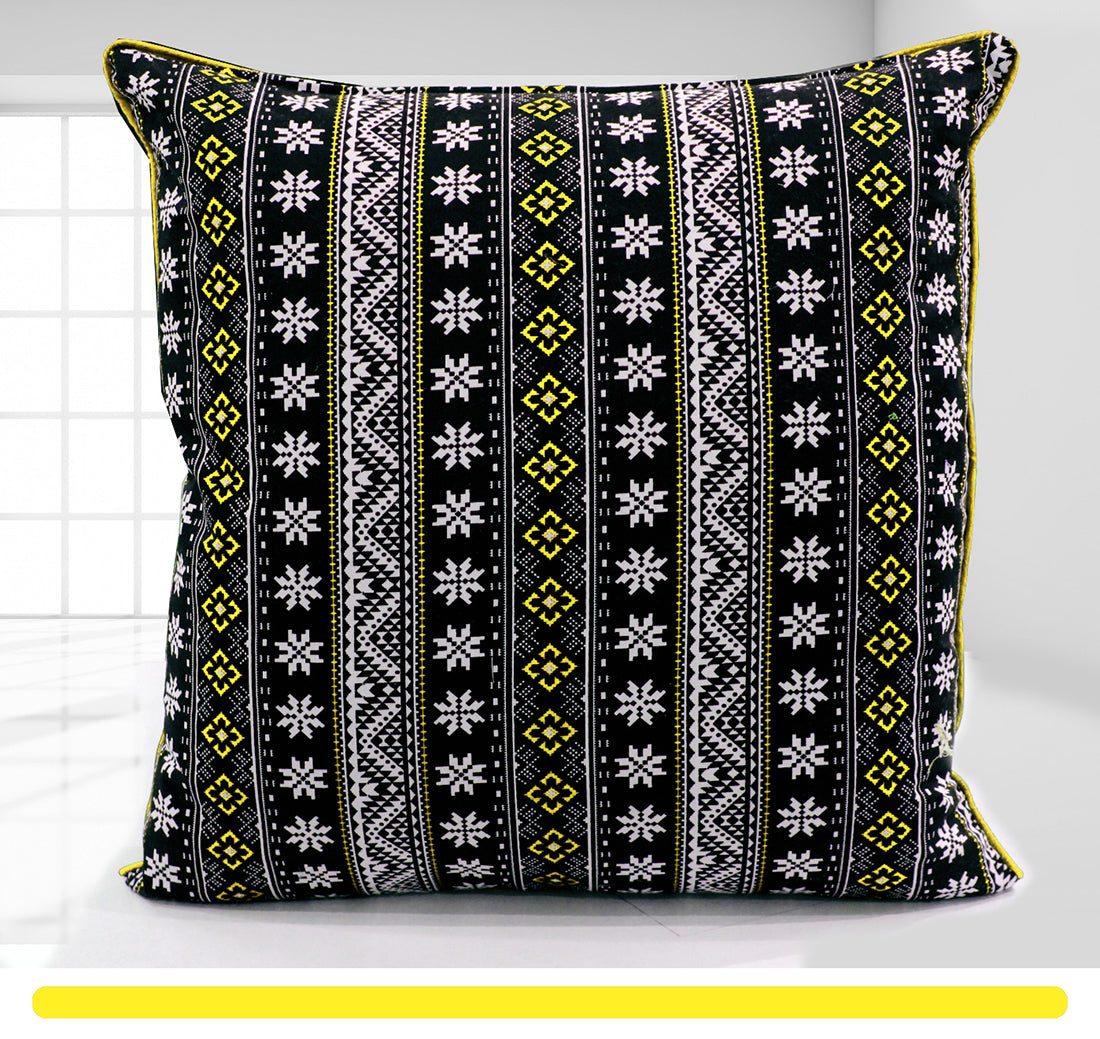 Quartz Printed Geometrical Cotton Cushion Cover - Yellow