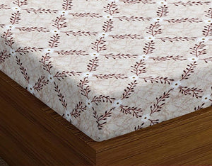 Soft Cotton Floral Print 144 TC Fitted Bedsheet In Coffee At Best Prices