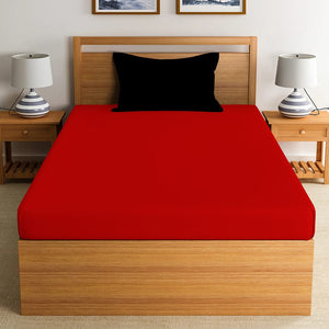 Soft 210 TC Red Plain Cotton Fitted Bedsheet( Single) online in India