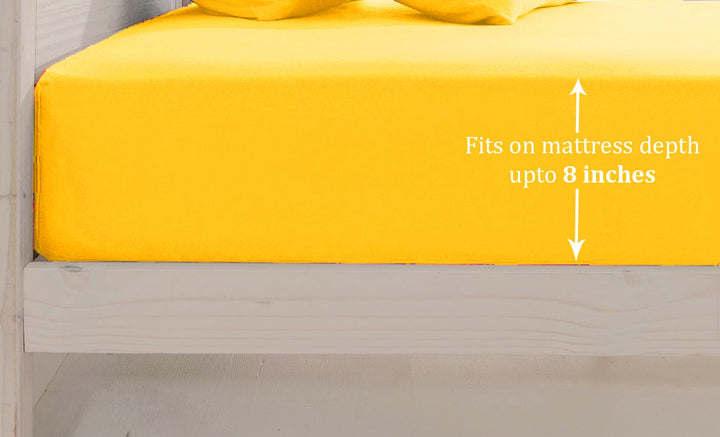 Soft Cotton Plain 210 TC Single Fitted Bedsheet In Yellow At Best Prices