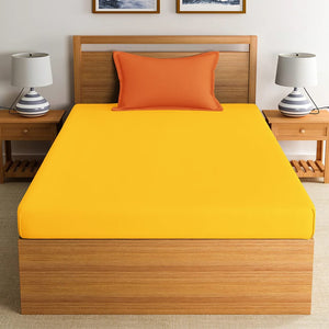 Soft Cotton Plain 210 TC Single Fitted Bedsheet In Yellow At Best Prices