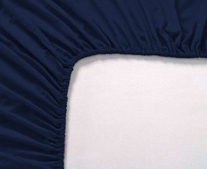 Soft Cotton Plain 210 TC Single Fitted Bedsheet In Navy Blue At Best Prices
