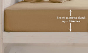 Soft Cotton Plain 210 TC Single Fitted Bedsheet In Camel Brown At Best Prices