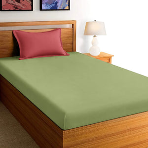 Soft Cotton Plain 210 TC Single Fitted Bedsheet In Light Green At Best Prices